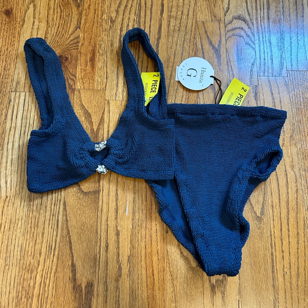 HUNZA G Jessica Bikini Navy Blue High Waisted